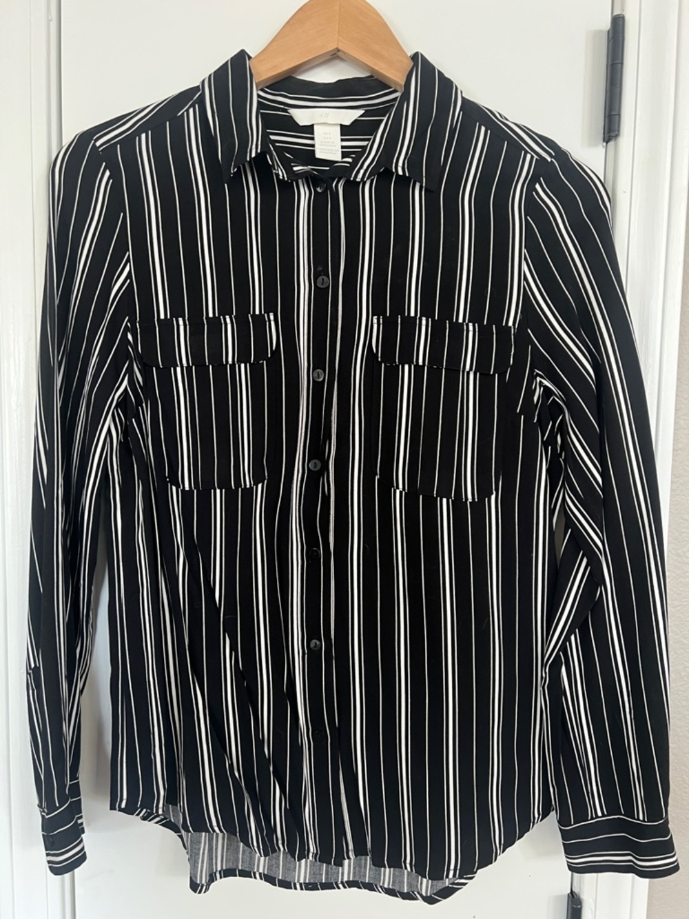 H&M Black and White Striped Collared Shirt